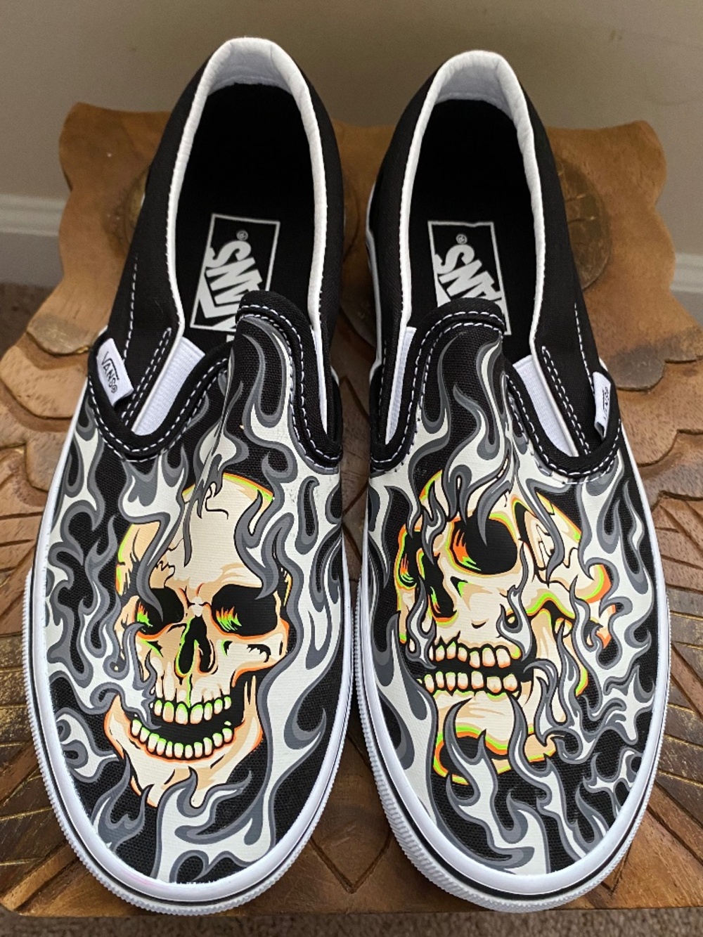 Vans Slip Ons Flame Skull